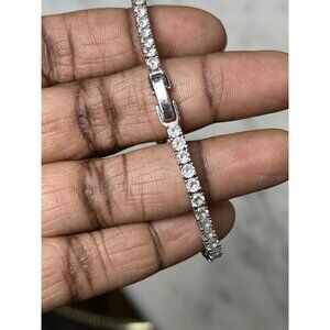 Silver Tone Tennis Bracelet Clear CZ 6.5” Box Clasp Classic Minimalist Jewelry